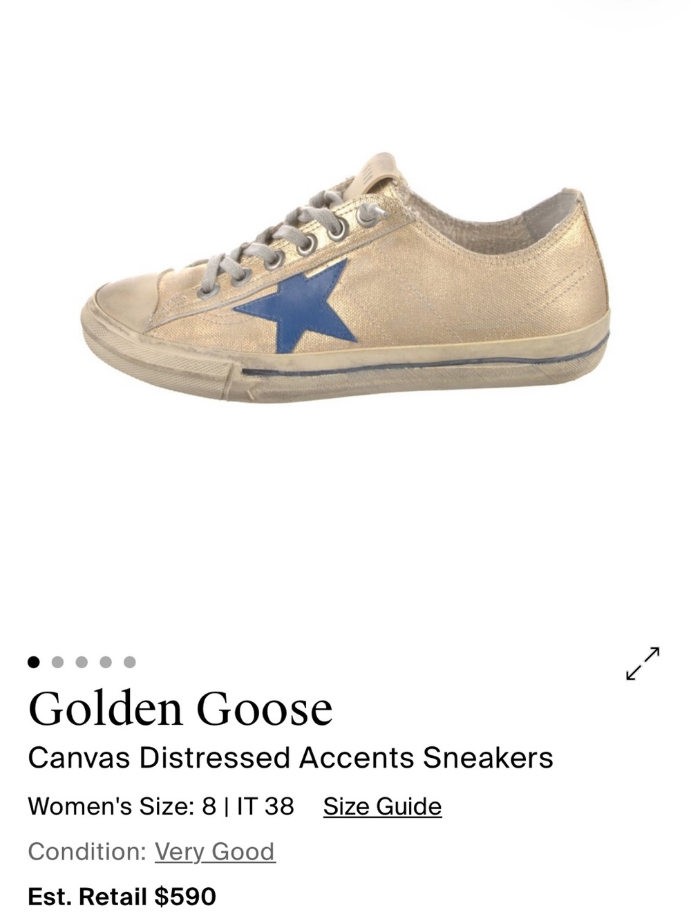 Golden Goose Women's Gold Canvas Sneaker with Blue Star